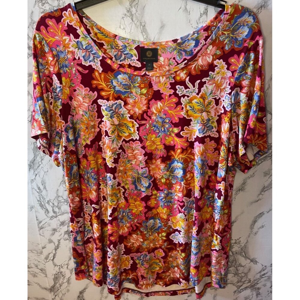 JM Collection Womens Floral Print Top 2X Ruby Slippers